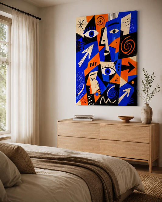 Quadro astratto pop art blu e arancione: vista 2 del prodotto