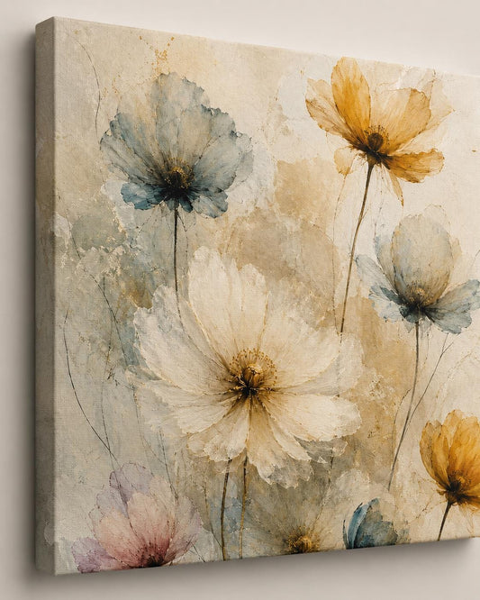 Quadro floreale acquerello beige e azzurro: vista 2 del prodotto