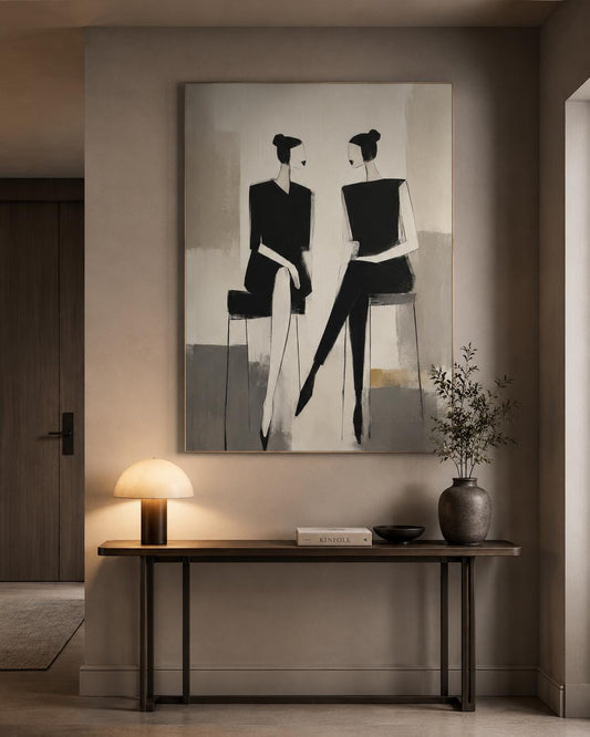 Quadro Donne Minimaliste in Bianco e Nero: vista 2 del prodotto