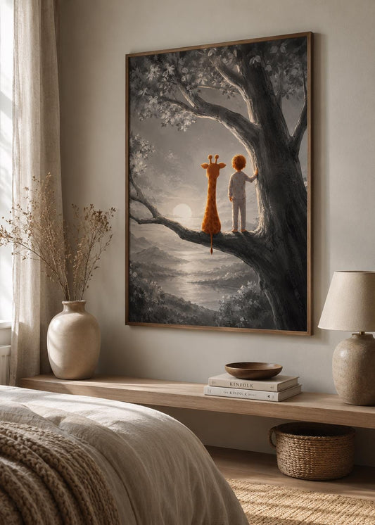 Quadro bambino e giraffa su albero: vista 2 del prodotto