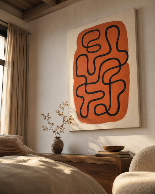 Quadro astratto terracotta e nero minimal: vista 2 del prodotto