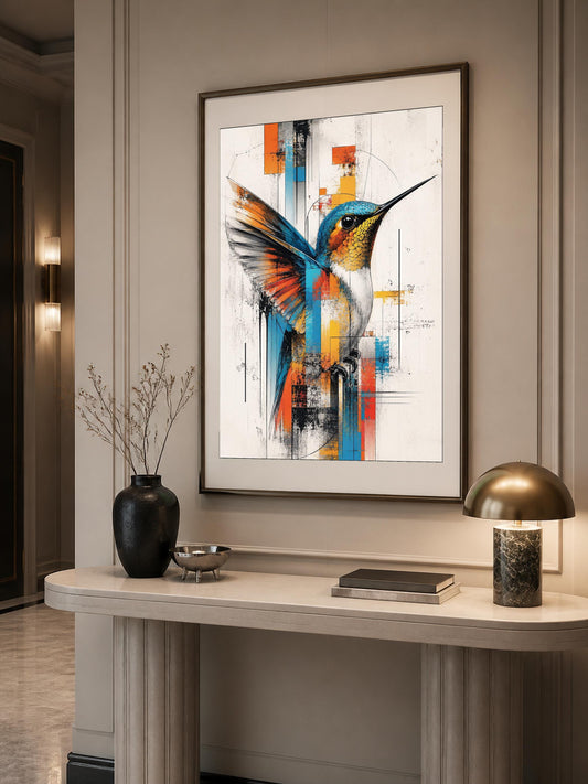 Poster digitale colibrì astratto in volo - Colibrì in Movimento, file da stampare