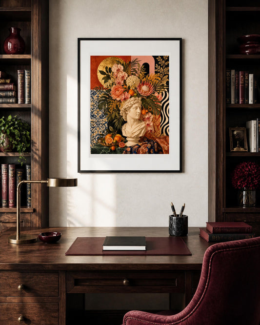 Poster digitale busto classico tra fiori e agrumi - Giardino Classico, file da stampare