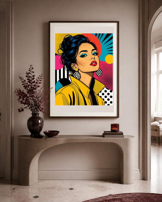 Poster digitale ritratto femminile pop - Icona in Giallo, file da stampare
