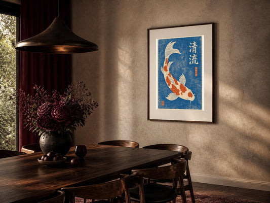 Poster digitale: carpa koi nel torrente blu da stampare – Carpa Koi nel Torrente Blu
