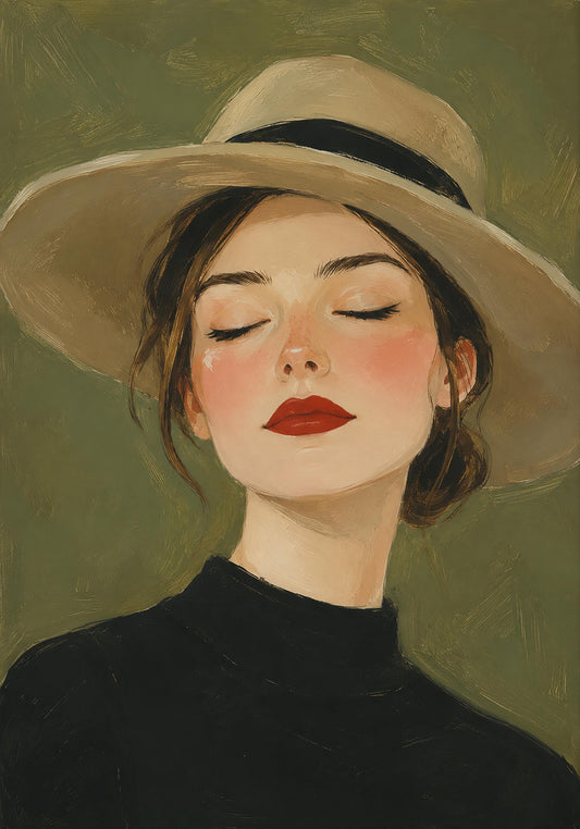 Poster digitale ritratto femminile con cappello a tesa larga - Donna con Cappello, file da stampare