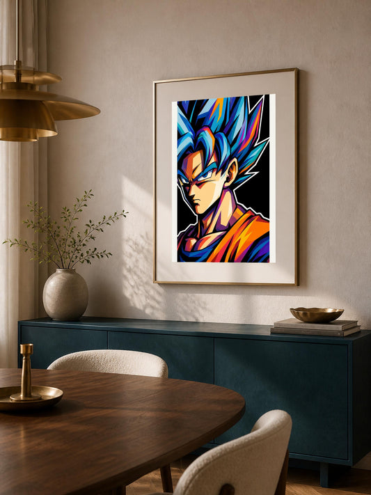 Quadro ritratto di guerriero anime dai capelli blu - Guerriero Blu Pop, stampa, tela o cornice