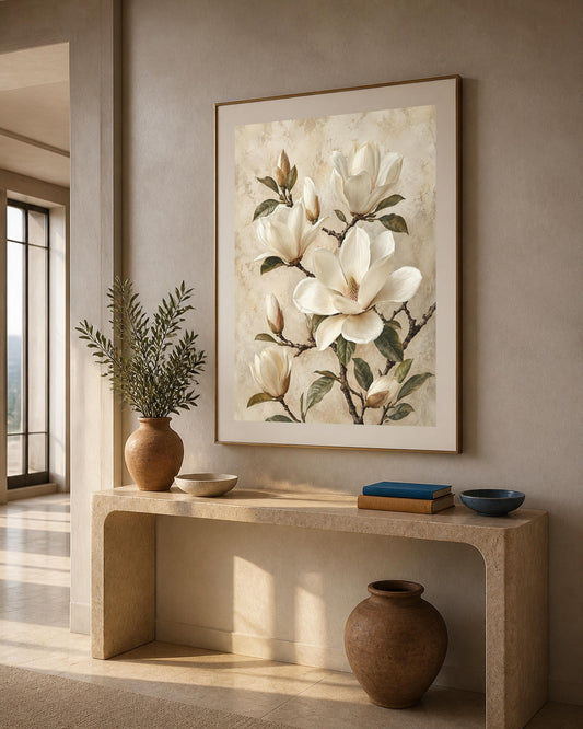 Magnolie d'Avorio, arte botanica — stampa senza cornice, stampa incorniciata o tela