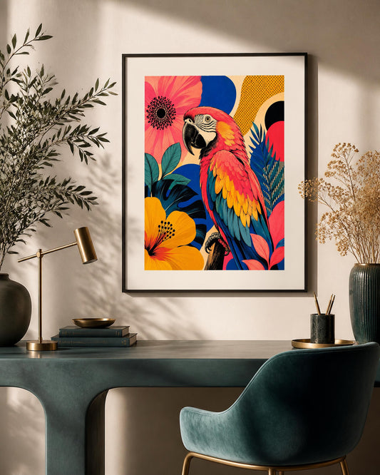 Quadro pappagallo tropicale colorato - Ara Tropicale, stampa, tela o cornice