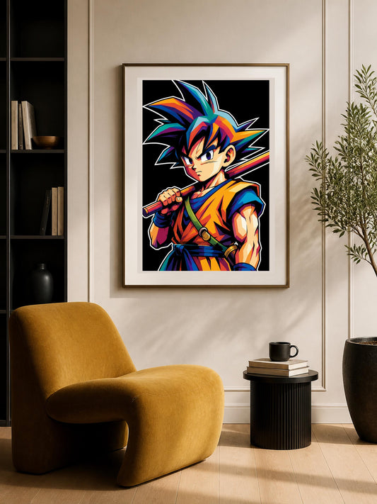 Quadro giovane guerriero anime con bastone - Giovane Guerriero con Bastone, stampa, tela o cornice