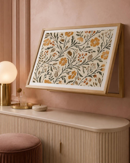 Copricontatore apribile con fiori vintage color senape, cornice o tela