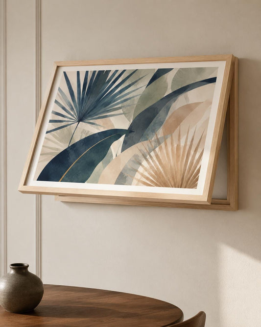 Copricontatore apribile con palme moderne, quadro botanico con cornice o tela