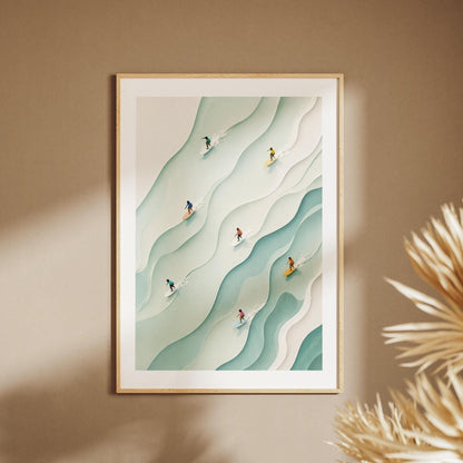 Surfisti tra Onde Astratte Verde Acqua: stampa artistica da parete