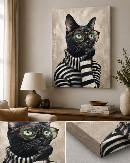Quadro gatto nero con occhiali: vista 2 del prodotto