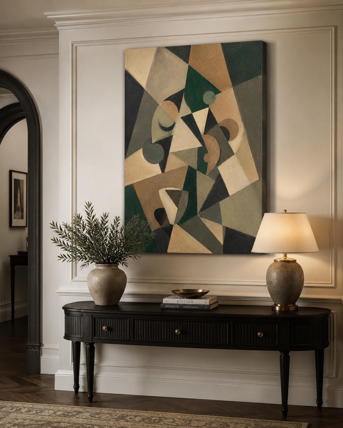 Quadro astratto geometrico verde beige e nero: vista 5 del prodotto