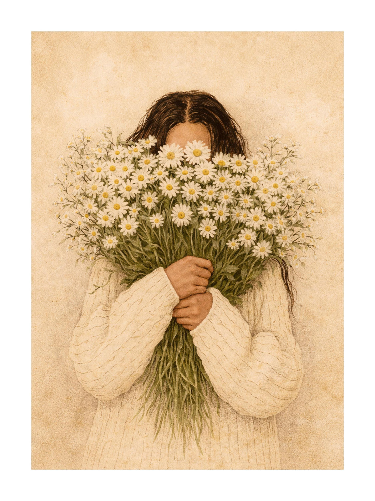 Quadro donna con margherite: vista 3 del prodotto