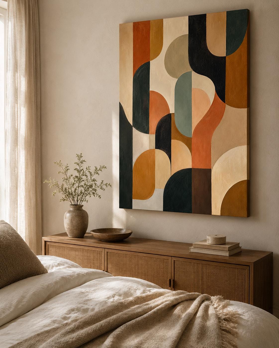 Quadro astratto geometrico terracotta e verde: vista 6 del prodotto