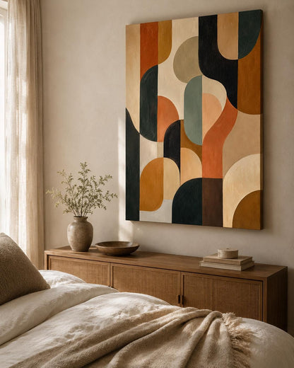 Quadro astratto geometrico terracotta e verde: vista 6 del prodotto