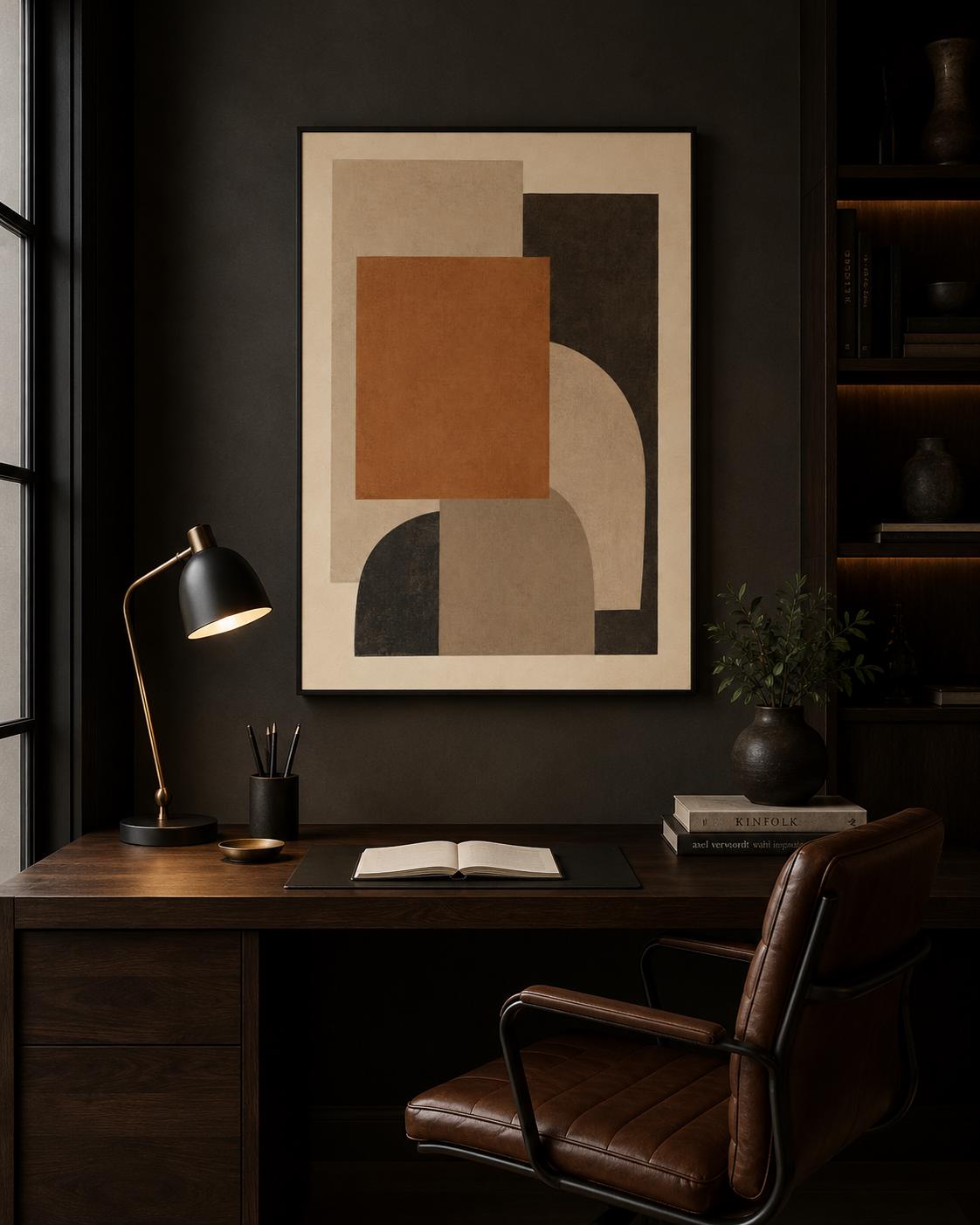 Quadro astratto geometrico beige e terracotta: vista 4 del prodotto