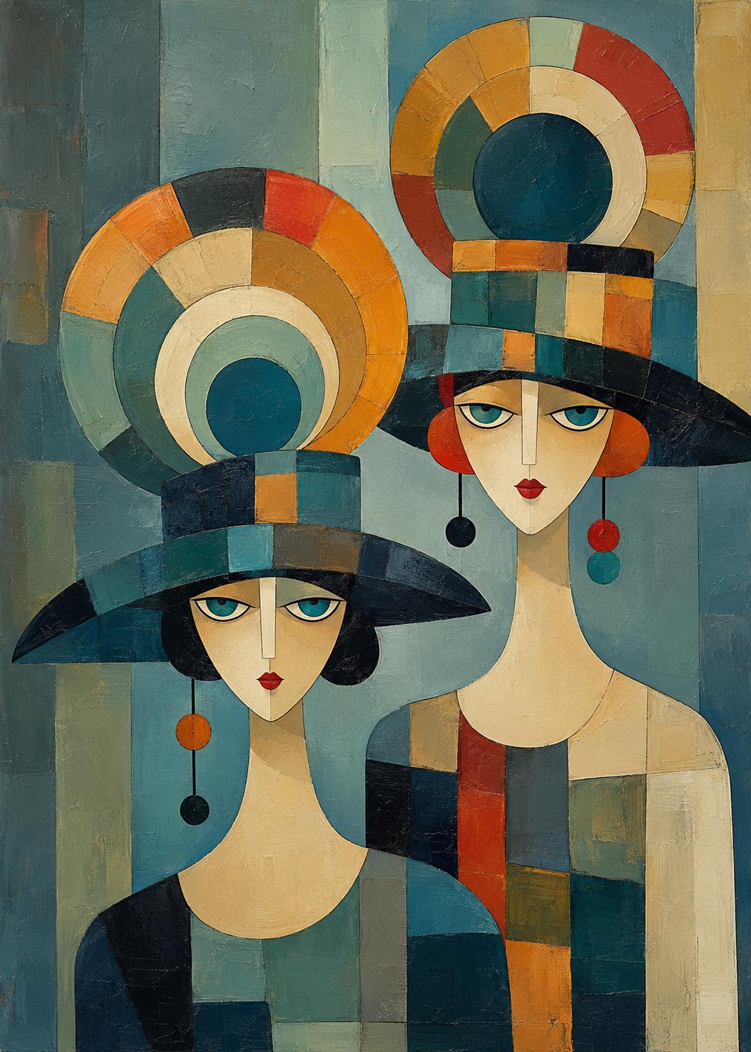 Quadro donne con cappelli stile art déco: vista 3 del prodotto