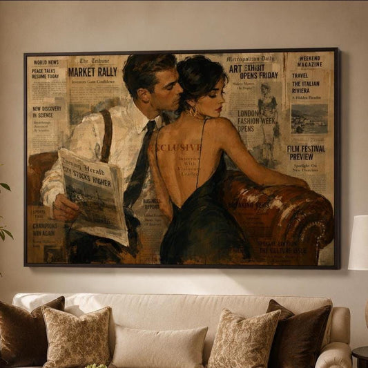 Coppia Romantica su Giornale Vintage: stampa artistica da parete
