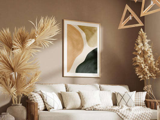 Quadro astratto beige sabbia e verde scuro: vista 2 del prodotto