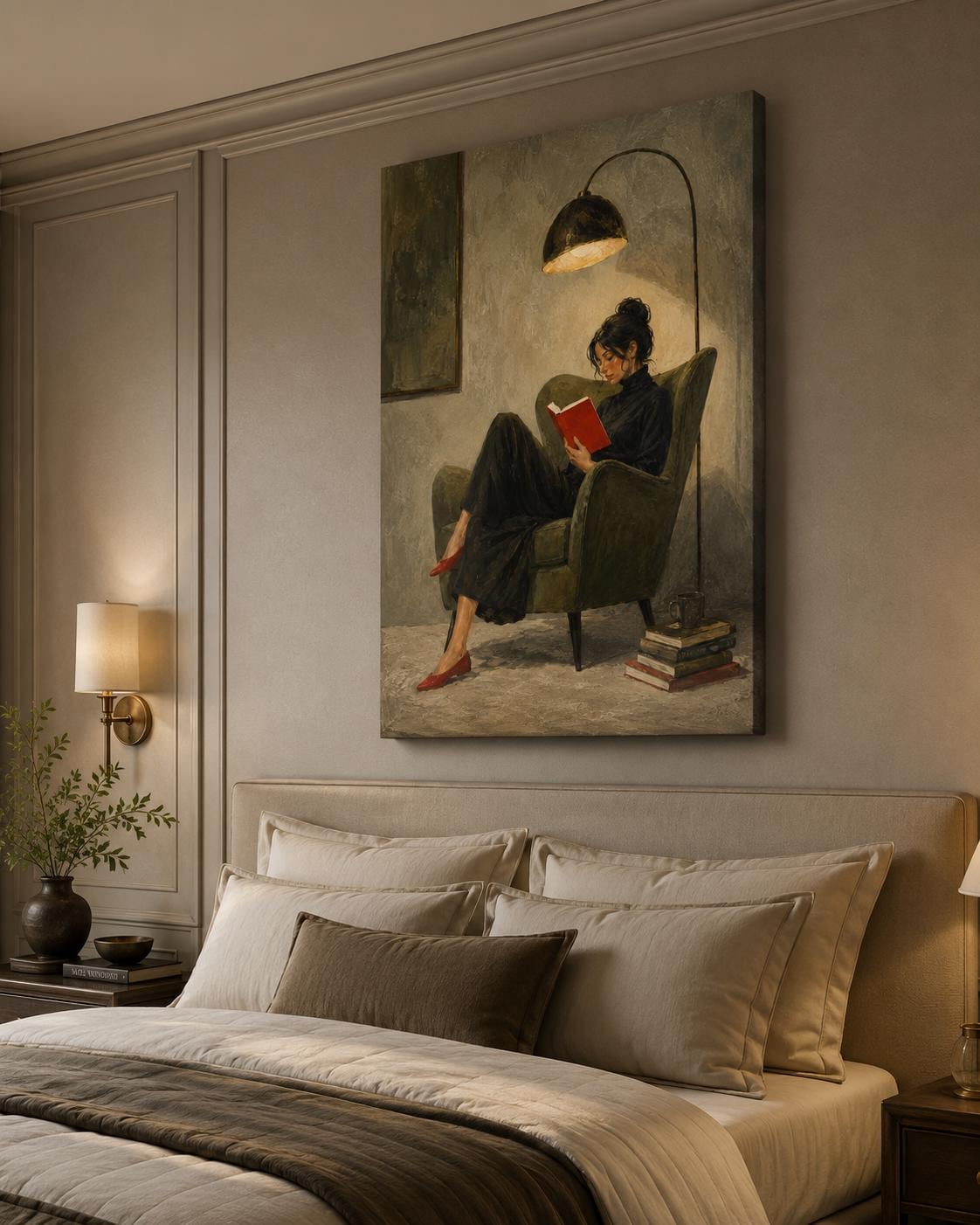 Quadro donna che legge in poltrona: vista 4 del prodotto