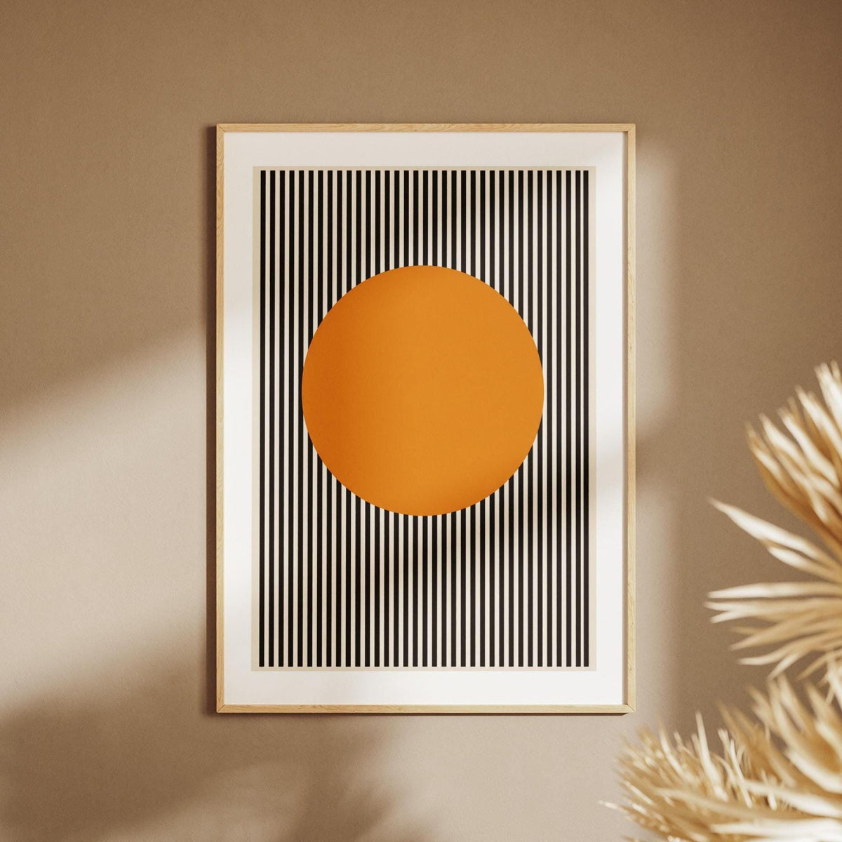 Quadro geometrico bianco nero e arancione: stampa artistica da parete
