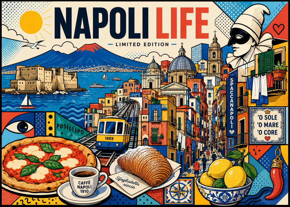 Quadro Napoli Life Pop Art – Vesuvio e Pulcinella: vista 3 del prodotto