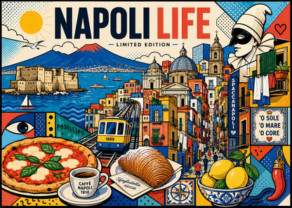 Quadro Napoli Life Pop Art – Vesuvio e Pulcinella: vista 3 del prodotto