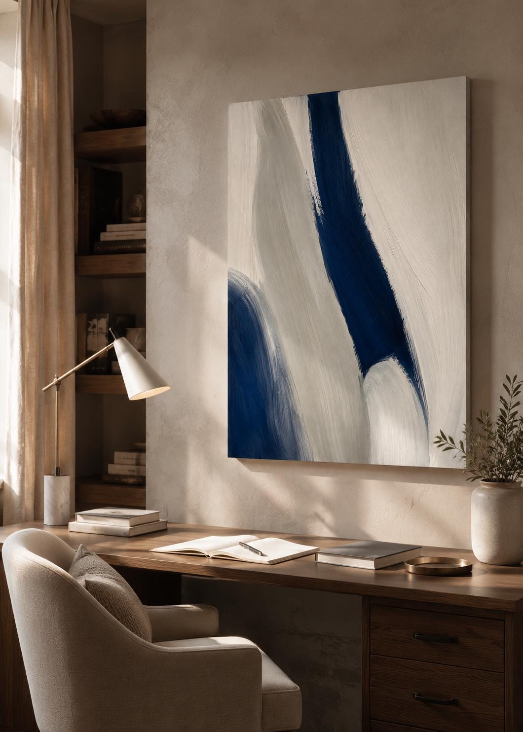 Quadro astratto blu e beige minimal: vista 6 del prodotto