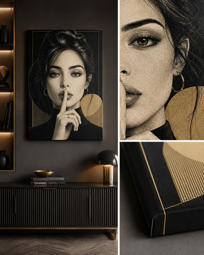 Quadro donna elegante bianco nero e oro: vista 2 del prodotto