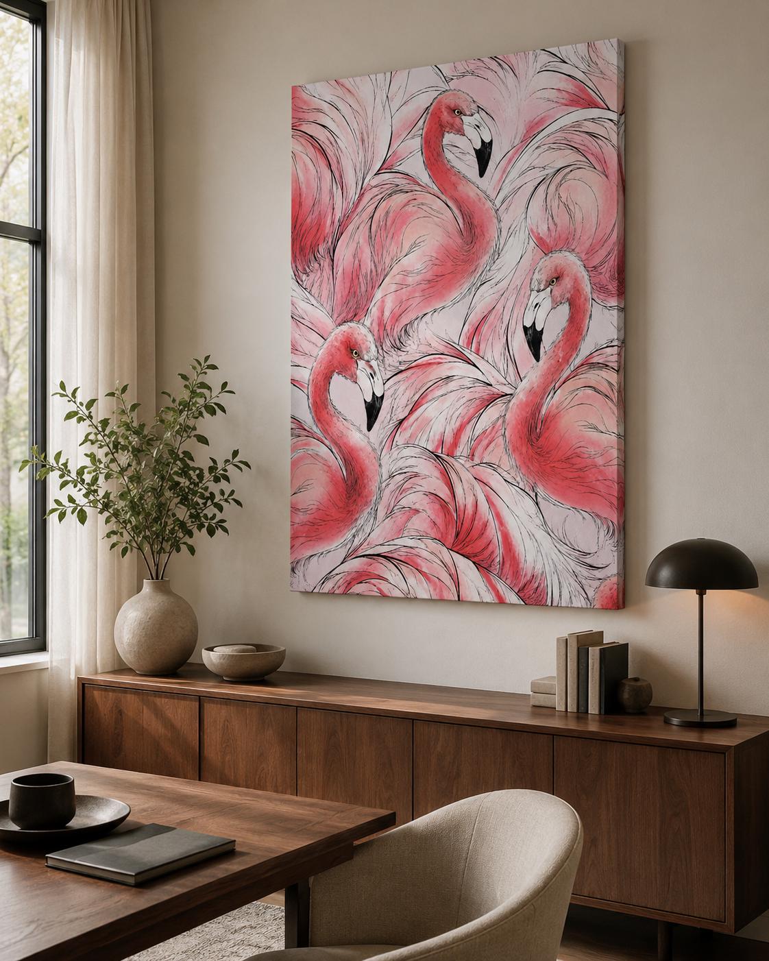 Quadro fenicotteri rosa tropicale: vista 5 del prodotto