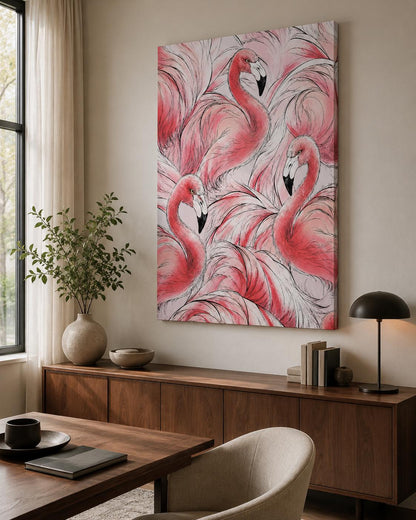 Quadro fenicotteri rosa tropicale: vista 5 del prodotto