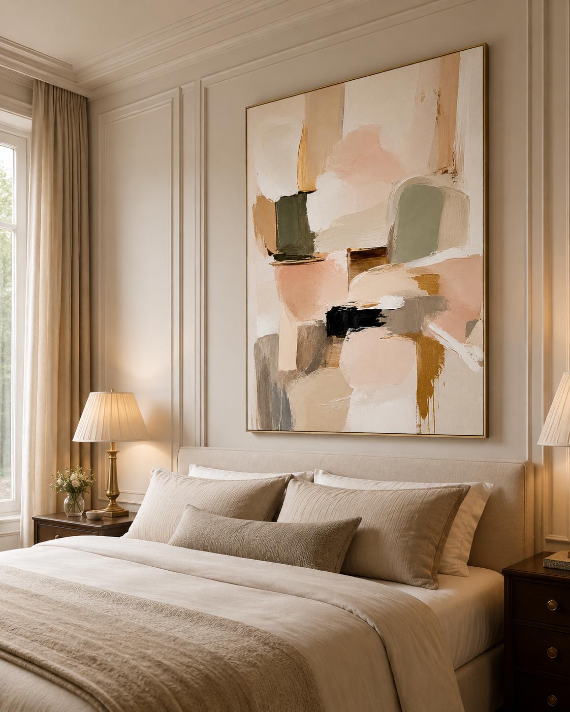 Quadro astratto beige e rosa cipria: vista 2 del prodotto