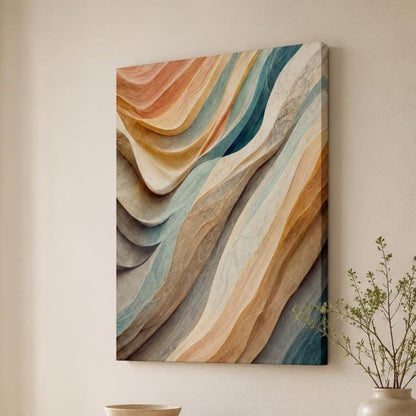Quadro astratto materico beige, terracotta e azzurro: stampa artistica da parete