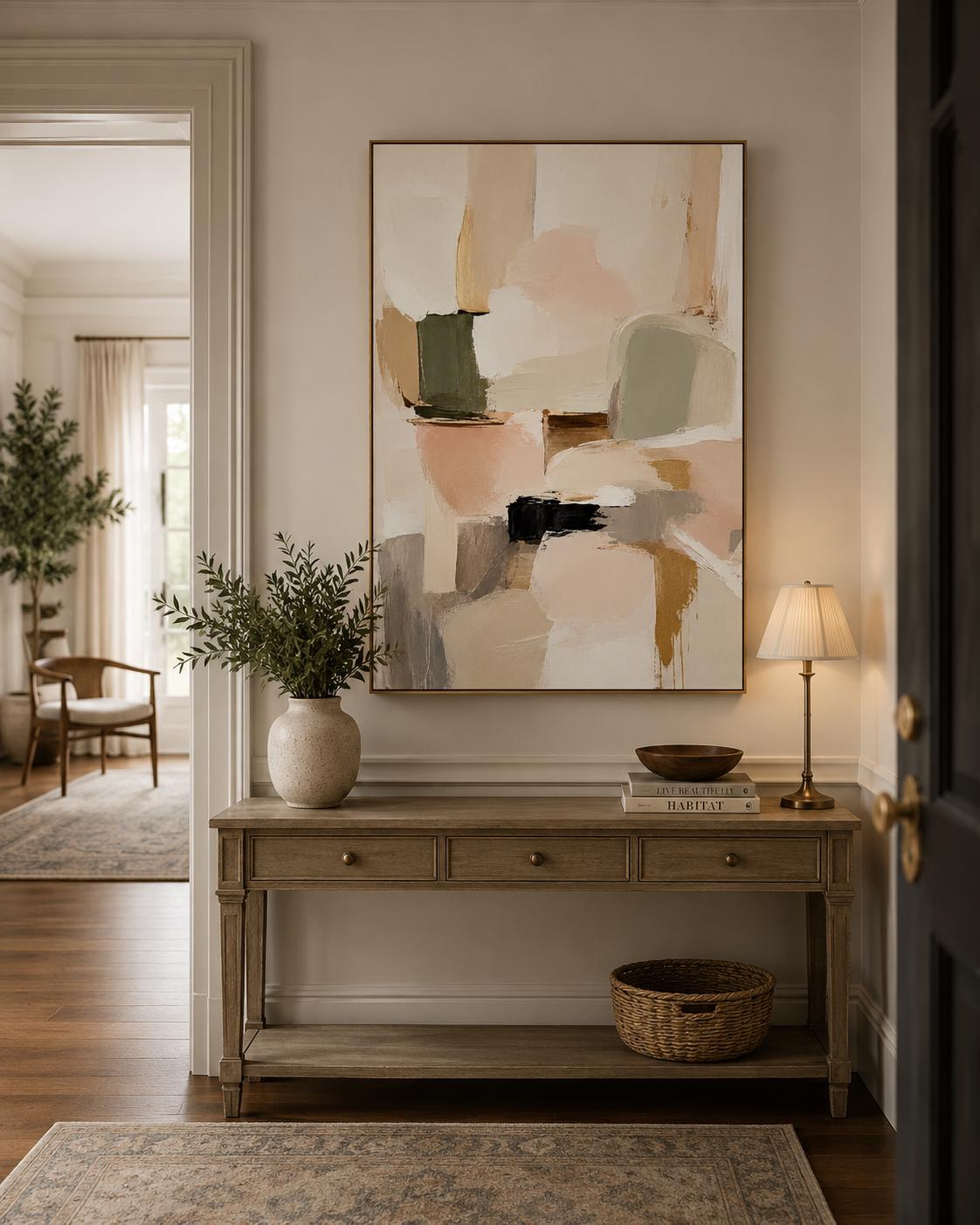 Quadro astratto beige e rosa cipria: vista 4 del prodotto