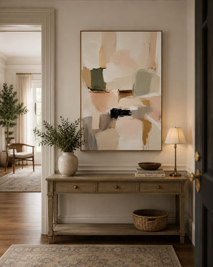Quadro astratto beige e rosa cipria: vista 4 del prodotto