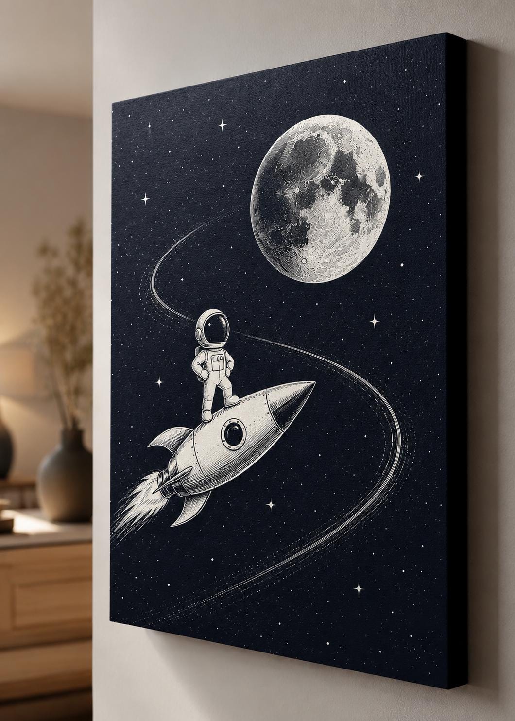 Quadro astronauta su razzo per cameretta: vista 4 del prodotto