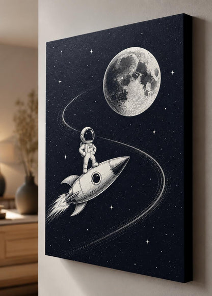 Quadro astronauta su razzo per cameretta: vista 4 del prodotto