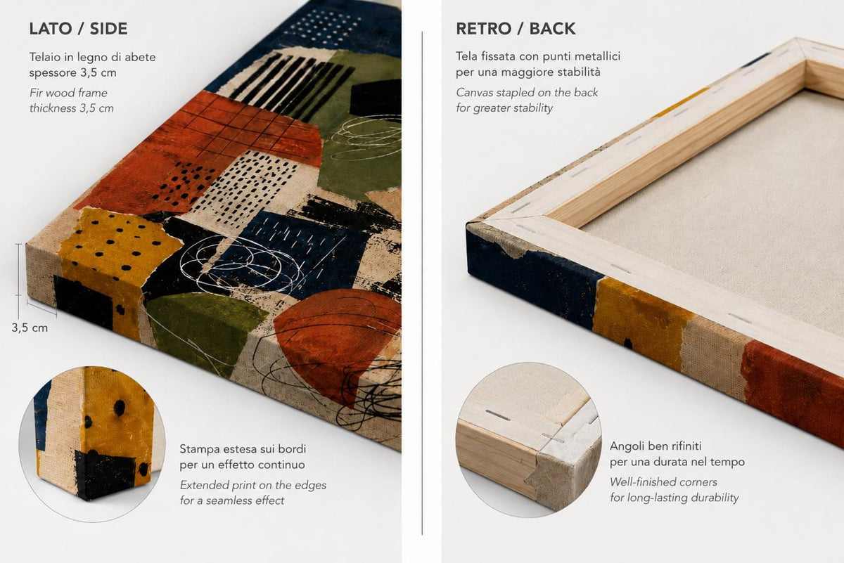 Quadro astratto geometrico terracotta, blu e ocra: vista 4 del prodotto
