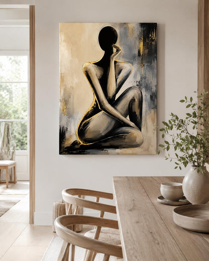 Quadro donna astratta elegante nero e oro: vista 5 del prodotto