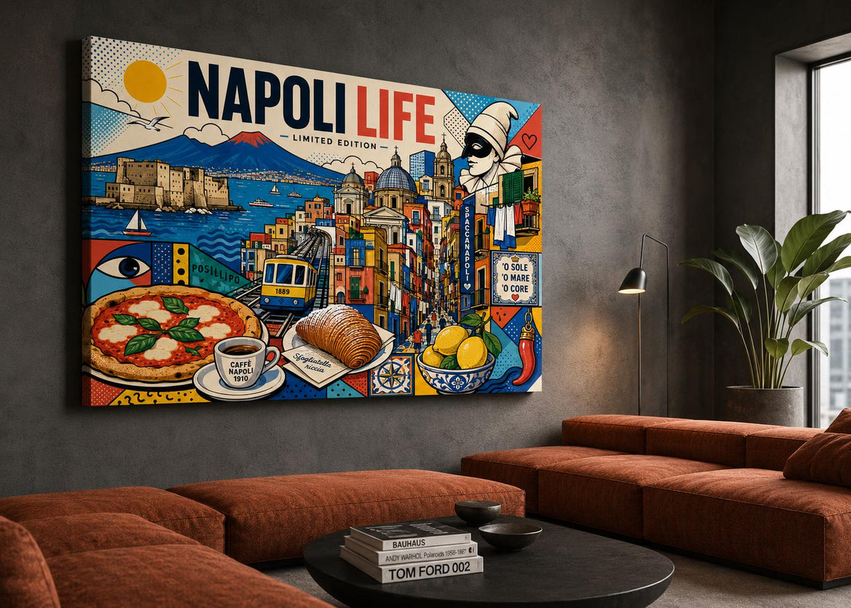 Quadro Napoli Life Pop Art – Vesuvio e Pulcinella: vista 2 del prodotto