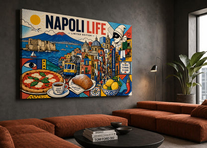 Quadro Napoli Life Pop Art – Vesuvio e Pulcinella: vista 2 del prodotto