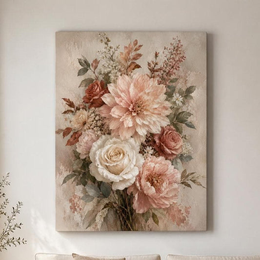 Quadro Floreale Vintage Rosa Cipria: stampa artistica da parete