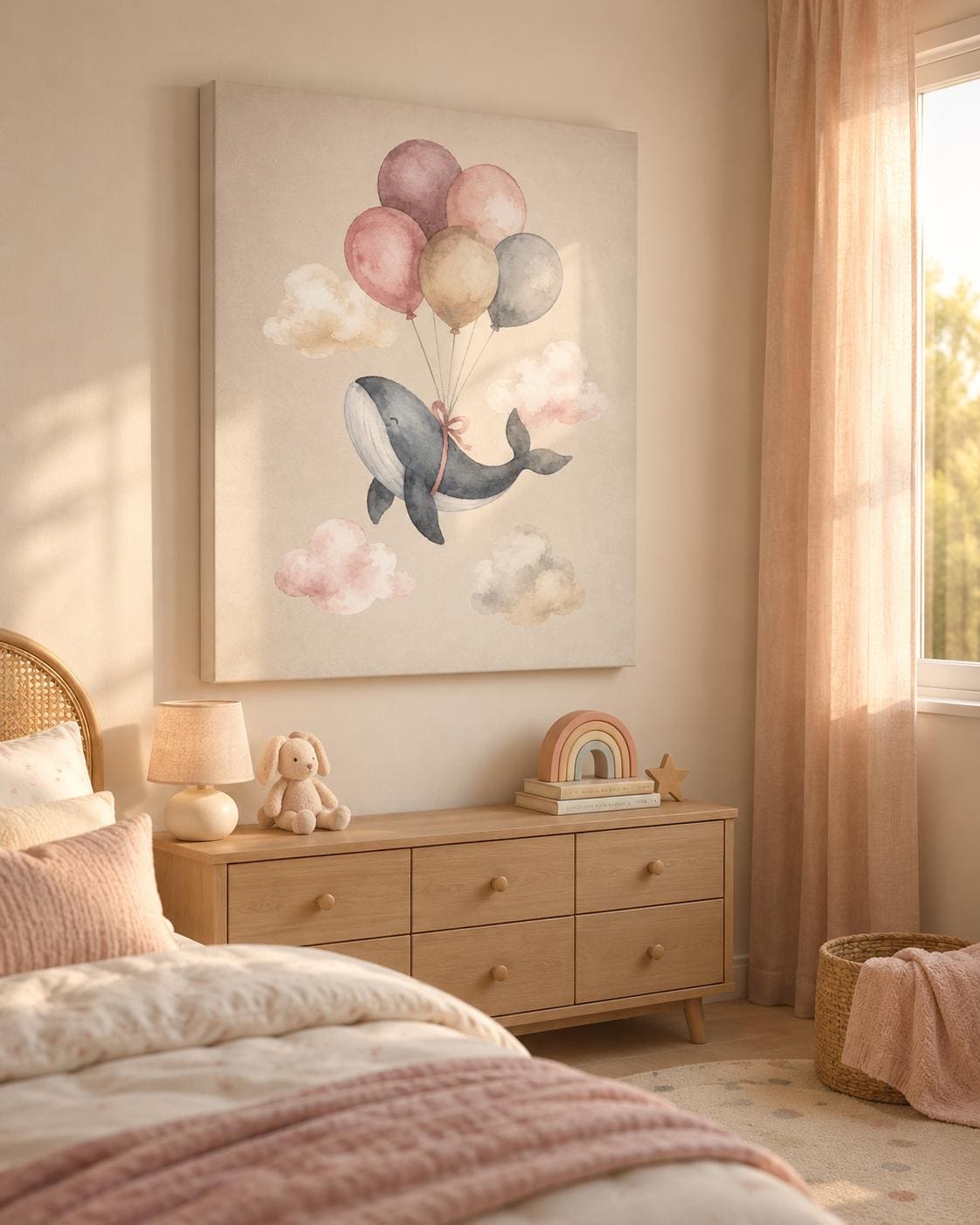 Quadro balena con palloncini per cameretta: vista 5 del prodotto