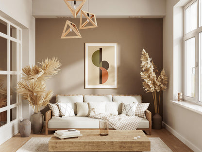 Quadro astratto geometrico verde e terracotta: vista 4 del prodotto