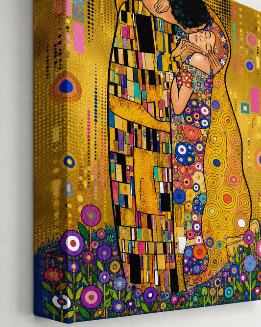 Quadro coppia innamorata oro e fiori: vista 2 del prodotto