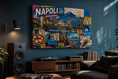 Quadro Napoli Pop Art – Vesuvio e cuore azzurro: vista 6 del prodotto