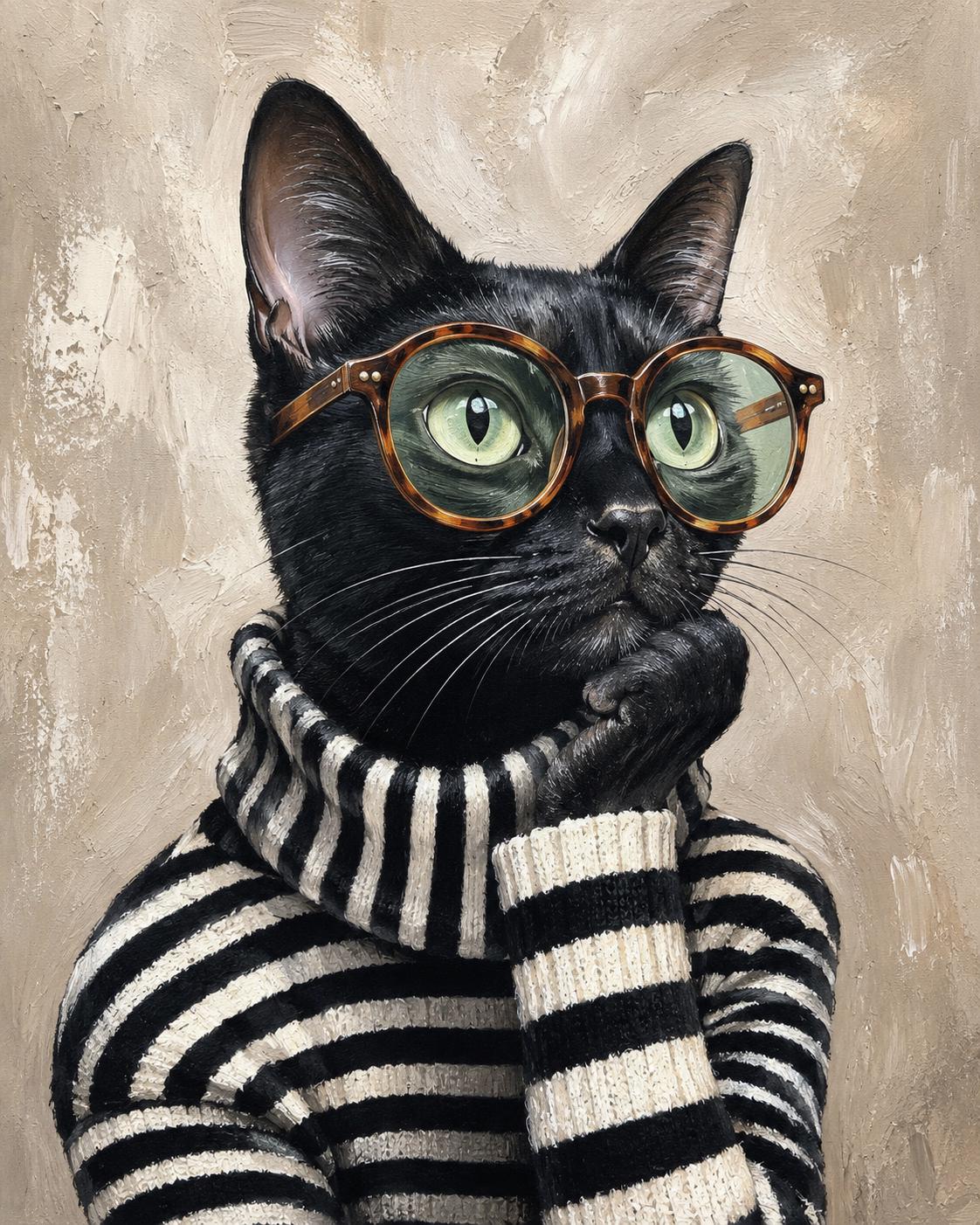Quadro gatto nero con occhiali: vista 3 del prodotto